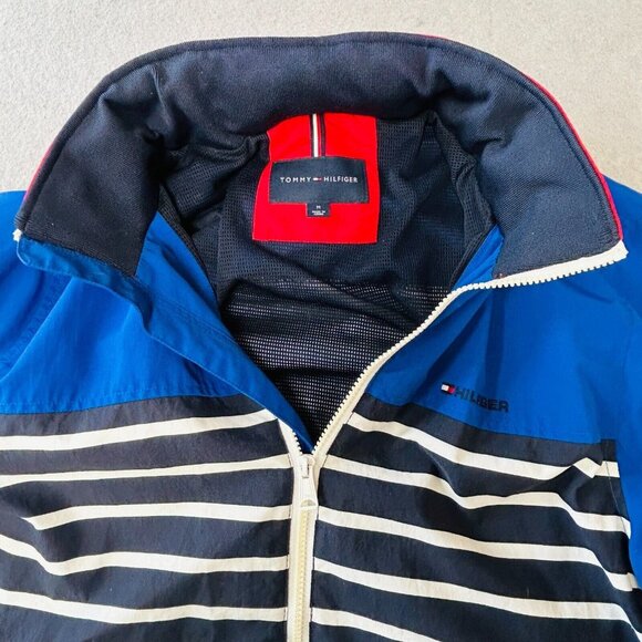 Tommy Hilfiger Nautical Striped Winbreaker Jacket Size M Blue Red Hooded Zip Up - Picture 10 of 14